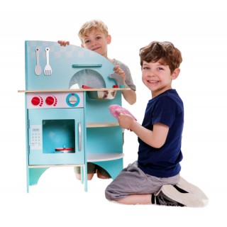 Žaislinė medinė virtuvėlė | Su priedais | Blue Kitchen | Classic World CW4157